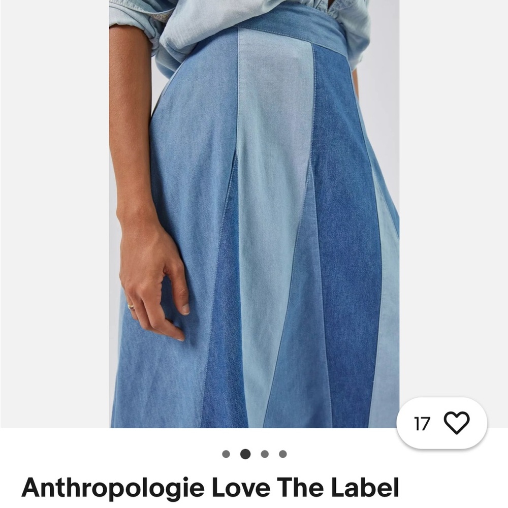 Anthropologie Love The Label Blue Multicolor Denim A-Line Skirt - Picture 3 of 9